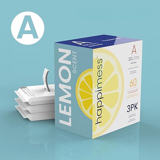 happimess 8 Gallon (30L) Drawstring Trash Bags, Lemon Scent, White, Heavy Duty MDPE Liners for Kitchen and Household, Odor Control, Custom Fit 40 Count (2 Packs of 20 Liners) HPM3100A-W-2SET