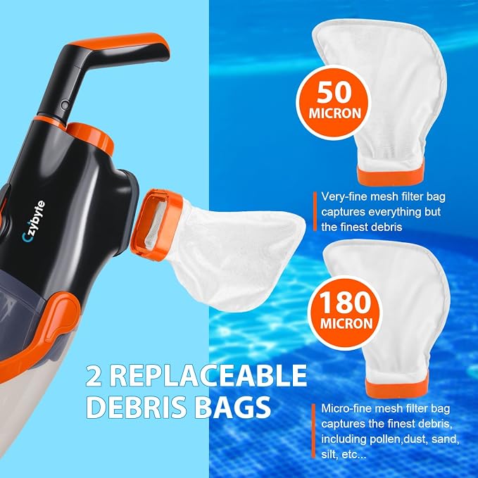 Handheld Pool Vacuum Cleaner, Rechargeable Pool Bottom Cleaner with Strong Suction, 1 H Runtime,for Above Ground/Inground Pools, Spas and Hot Tubs,Orange