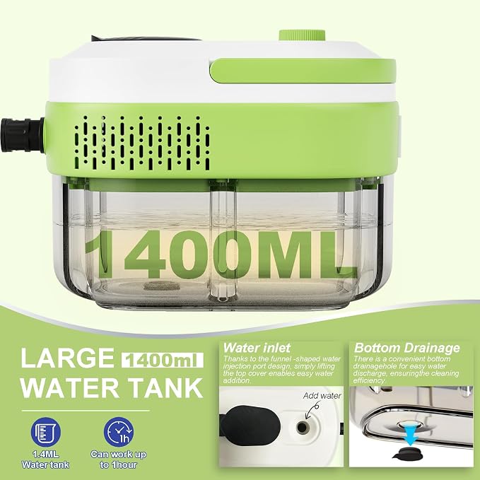 Steam Cleaner, 15s Heat-Up,1.4L Tank,Steamer for Cleaning with 14-Piece Accessories, 3 Steam Levels, chemical-free Cleaning Tile, Grout, Dirt, Grease & Car (white＆green)