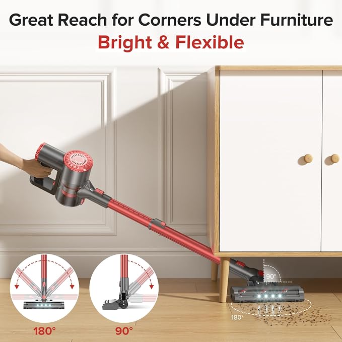 Tipdiy Cordless Vacuum Cleaner with Self-Standing, [Optimized Noise Reduction] 40KPA 8-in-1 Lightweight Rechargeable Stick Vacuum, 7-Layer Filtration,Ideal for Carpet, Pet Hair, Hardwood Floors