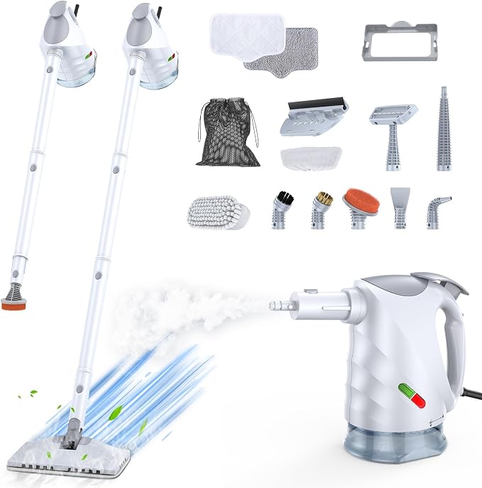 Steam Cleaner for Home, Steam Mop with Detachable Steamer, 320ml Water Tank, 10s Fast Heating, 10-in-1 Handheld Steamer for Cleaning Kitchen, Floor, Tiles, Window, BBQ Grill, Car