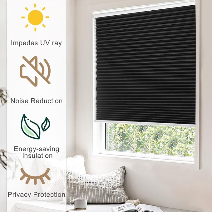 MYshade Cordless Blackout Cellular Shades, 1.5" Honeycomb Window Blinds for Bedroom & Nursery, Thermal Insulated, Noise Reducing, Privacy Shades, Inside or Outside Mount (54" W x 72" H, Black)