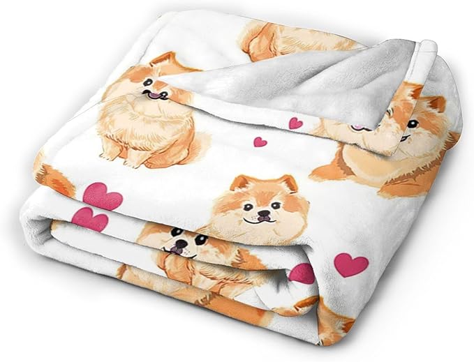 Pomeranian Gifts and Decor - Cute Dog Throw Blanket for Girls, Women, Kids, Adults - Soft, Warm, Cozy Fleece Blanket for Couch, Sofa, Bed - 60"x50"