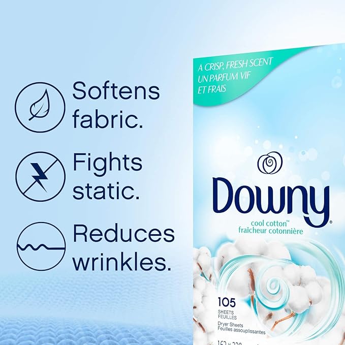 Downy Dryer Sheets Fabric Softener | Cool Cotton | 240 Sheets, Pack of 4