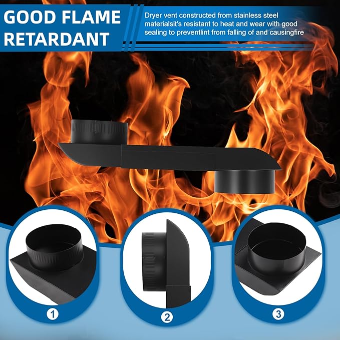 Periscope Dryer Vent, 6.5" to 12" Two Fixed Sizes, Stainless Steel Flat Slim Duct with Black Coating, Vent Kit for Tight Space, Includes 4" Adapter&Foil Tape 2 adjustable fixing clamps,OEM Upgraded