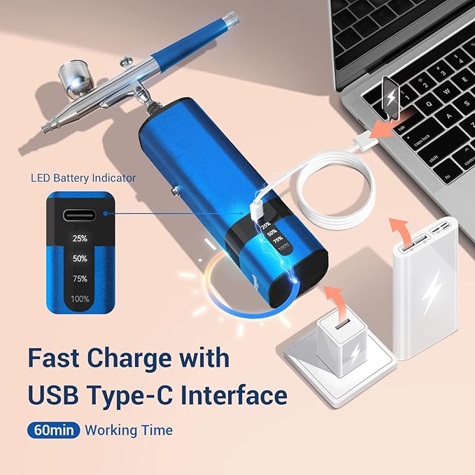 imyyds Airbrush Kit with Compressor, 32 PSI High Pressure Cordless Airbrush Gun, Portable Dual Action Airbrush Compressor Set, Handheld Mini Rechargeable Air Brushes for Painting, Model, Nail, Makeup