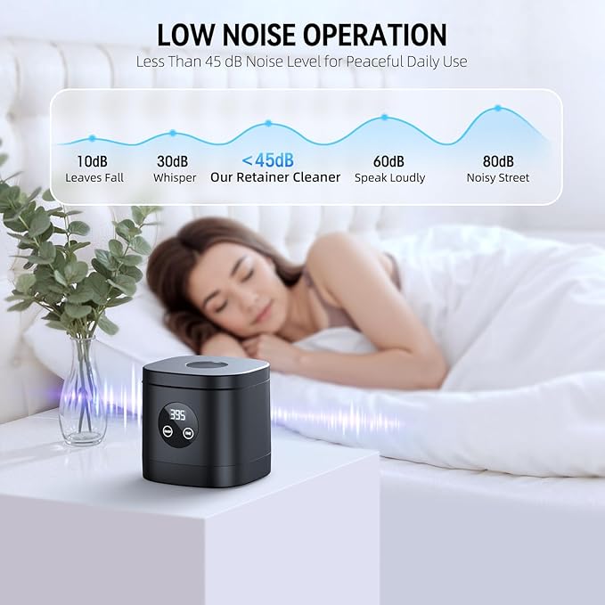 TEBAL Ultrasonic Retainer Cleaner Machine, 52kHz Ultrasonic Denture Cleaner for Mouth Guards, Braces, Toothbrush Heads, Jewelry, Dental Ultrasonic Cleaner with 250ML Capacity & Cleaning Brush, Black