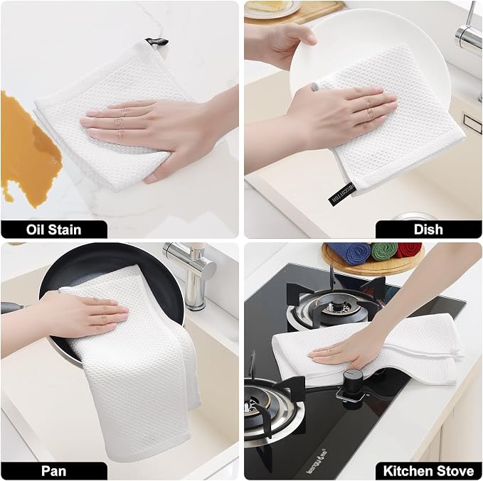 Homaxy 100% Cotton Kitchen Towels and Dishcloths Set, 12 x 12 Inches and 13 x 28 Inches, Set of 16 Bulk Kitchen Towels Set, Ultra Soft Absorbent Dish Cloths for Washing Dishes, White