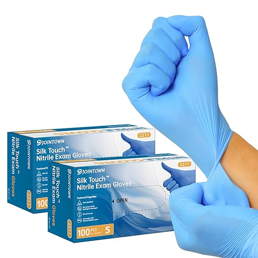 Jointown Nitrile Exam Gloves, 3.5-mil Extra Soft Medical Blue Gloves Disposable Latex-Free, Powder-Free for Medical, Cleaning, Cooking, Esthetician, Small 200 Pcs