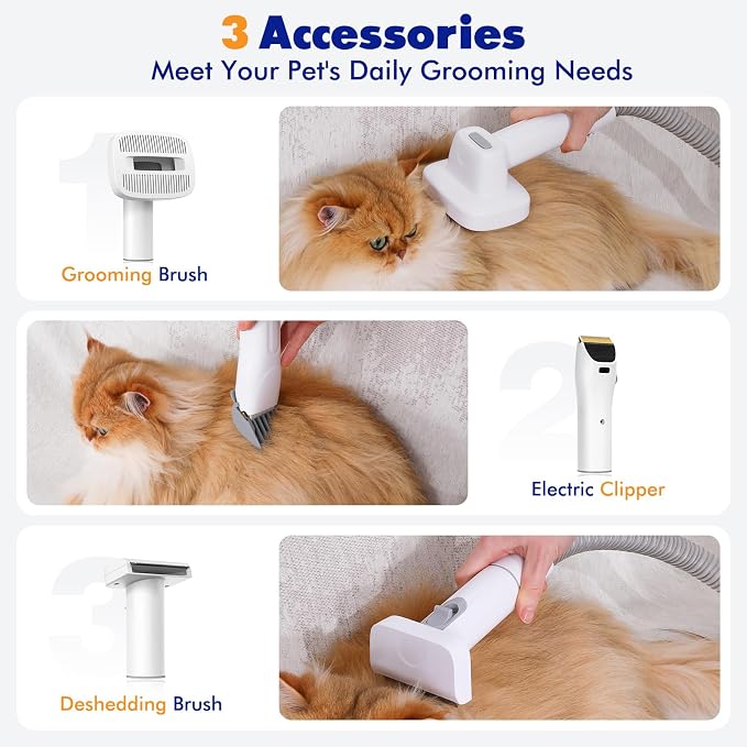 Rywell Dog Grooming Vacuum Kit with Clippers and Brushes, 12000Pa Low Noise Pet Hair Trimmer for Shedding, 1.5L Large Capacity Grooming Tool for Home Use