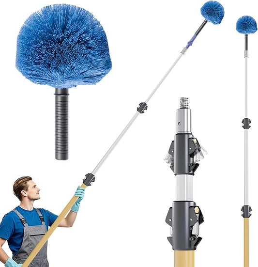 17 Feet High Reach Cobweb Duster with 4-9Ft Extension Pole, Webster Cobweb Duster with Fiberglass Pole, Spider Web Brush & Duster Brush for Outdoor & Indoor Cleaning