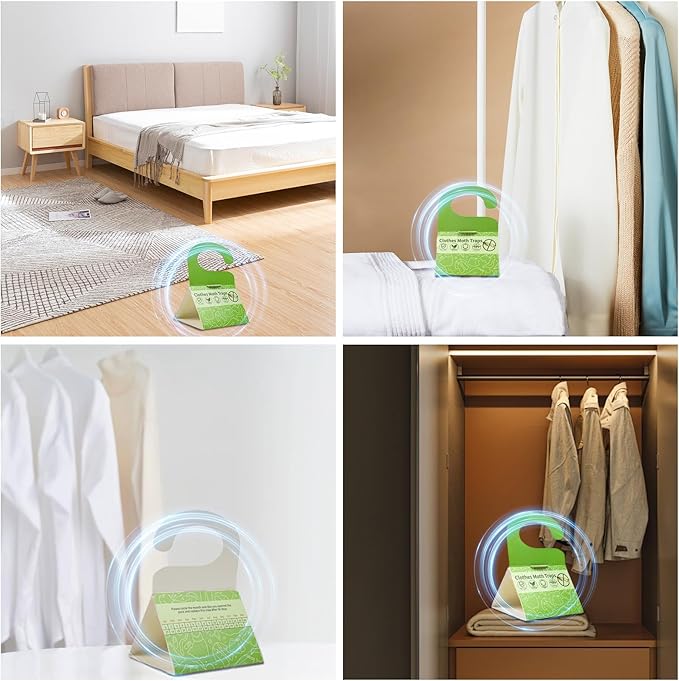 Moth Traps for Clothes, 12 Pack - Clothing Moth Traps with Pheromones Attractant, Moth Sticky Trap for Closets & Carpet & Wardrobes, Indoor Clothes Moth Killer