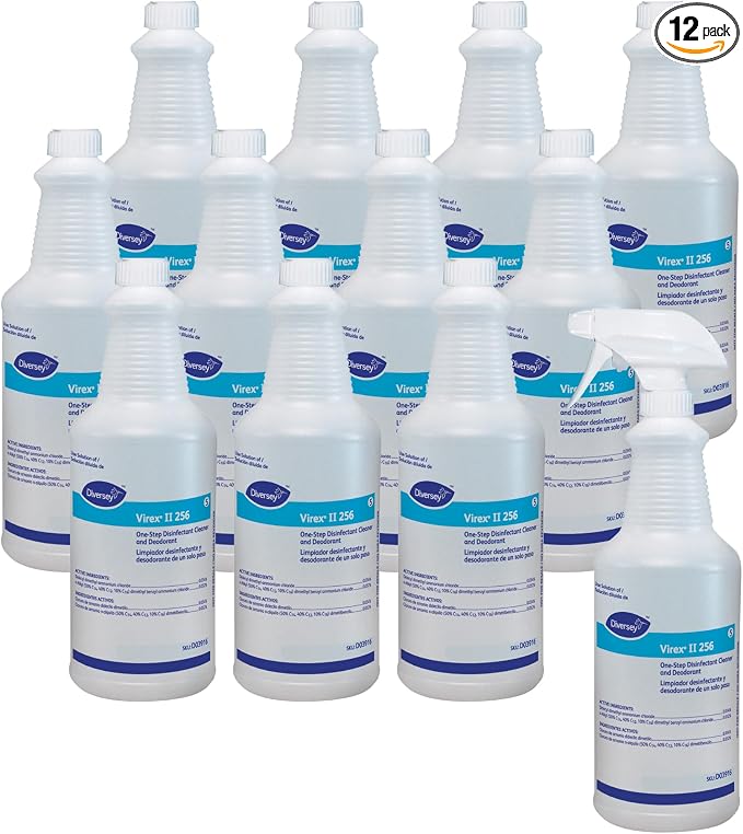 VIREX Diversey II 256 Empty Bottle, Pre-Labeled, 32 oz, 12 Pack | One Step Cleaning, Fast Contact Time, Controls Odors, Cost Efficient 1:256 Dilution, Multi Surface Use