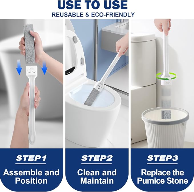 Navona 12 Pack Pumice Stone Toilet Bowl Cleaner with Extra Long Handle, Pumice Stone Scouring Stick for Toilets, Bathrooms, Kitchens, Spas and Pools