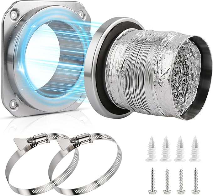 Magnetic Dryer Vent Connector Kit for Tight Space, Air Coupling Duct Exhaust Hose Recessed on Wall, 4inch Flexible Quick Pipe Connection Replacement , Indoor Cleaning Box Attachment