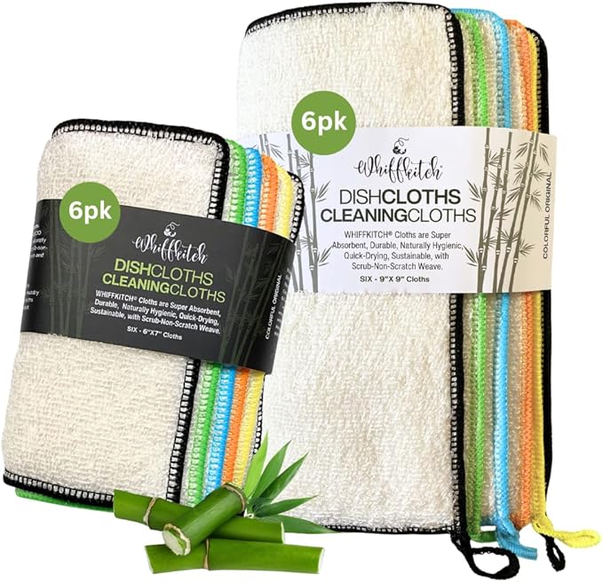 Whiffkitch DISHCLOTHS for Kitchen, Cleaning and Multi Surface Washcloth, 6"x7" and 9"x9" Bundled Set, Reusable, Washable, Scrub-Non-Scratch, Absorbent, Quick Drying, Household Essential
