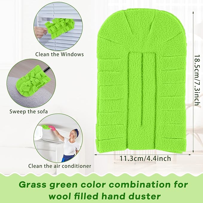 Zubebe 6 Pcs Duster Refill Reusable Fleece Duster Refills Feather Flat Dusters Multi Surface Washable Cleaning Pads Tools for Home, Blinds, Car, Pet, Furniture, Fans (Olive Green)