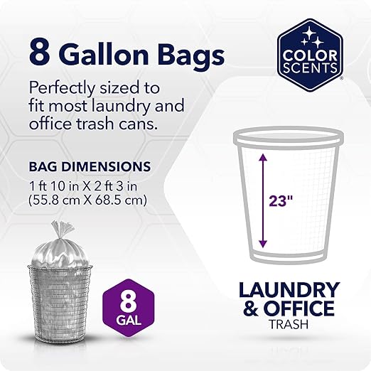 Color Scents 8 Gallon Medium Trash Bags – Scented Garbage Bags for Laundry & Office | 540 Count | Twist Tie | Collection | Made in USA