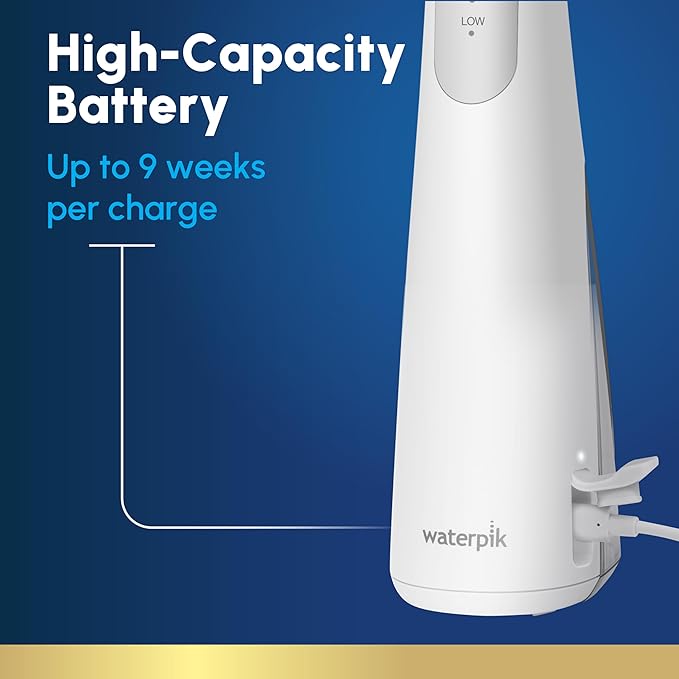 Waterpik Cordless Gem Water Flosser 5100 for Travel and Home, Rechargeable, Portable, Waterproof for Shower, Daily Gum Care, Cleaning Teeth, Braces, Implants, 3 Flossing Tips, ADA Accepted White WF-27