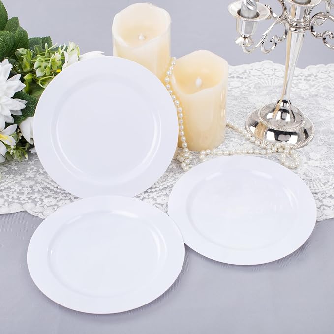 I00000 60 Pcs White Plastic Dessert Plates, 7inch Disposable Salad Plates, Premium Appetizer Plates for Party, White Plastic Plates for Wedding