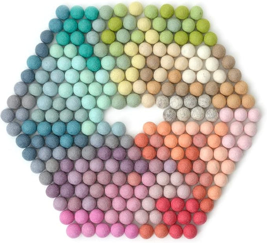Glaciart One Felt Pom Poms, Wool Felt Balls (240 Pieces) 2 cm – 0.8 Inch, Handmade Felted 30 Pastel Colors (Green, Pink, Blue, Yellow and More) Bulk Small Puff for Felting and Garland