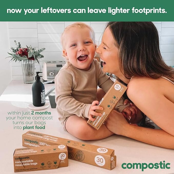 Compostic Compostable Snack Bags, Snack Size (100 Count) Everyday Essential — Resealable Zip-Seal, Plant-Based, Home Compostable, Freezer Safe, BPA-Free, Non-Toxic, GMO-Free Food Storage Bags