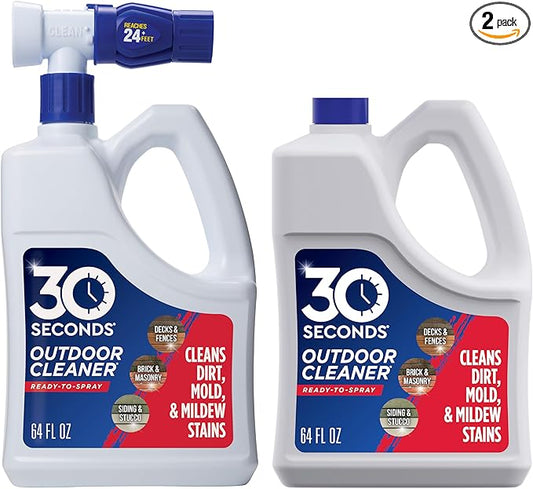 30 SECONDS Outdoor Cleaner 2 Pack with Hose End Sprayer - Cleans Stains from Algae, Mold and Mildew on Vinyl Siding, Deck, Patio, Brick and More