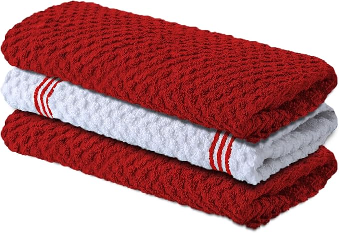 Infinitee Xclusives Premium Dish Cloth - Red [Pack of 4] 100% Cotton 13 x 13 Inches Kitchen Cloth - Premium Kitchen Rags – Pack of 3, 100% Cotton 15 x 25 Inches Absorbent Dish Rags