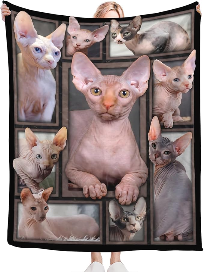 Tijuboni Sphynx Cat Throw Blanket Cat Gifts for Girls Boys Women Men Kids Adults Soft Flannel Fleece Blanket for Couch Sofa Bed Home Decor 50"x60"