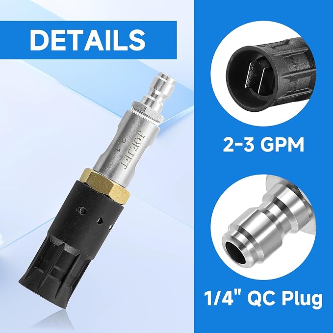 JOEJET Adjustable Pressure Washer Long Range Nozzle, 1/4" Quick Connect | Twist Nozzle 0 to 60° Spray Pattern, High Reach, No Ladder Needed, 2-3 GPM