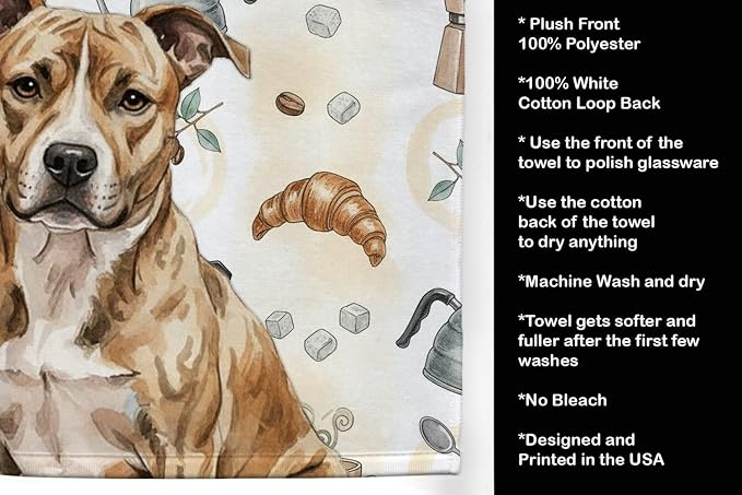 Caroline's Treasures Brindle American Staffordshire Terrier Coffee Bar Kitchen Towel Velour Plush Front and Cotton Loop Back Machine Washable