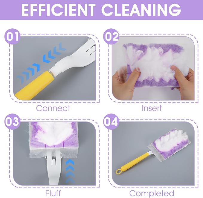 120 Pcs Duster Refills, Electrostatic Disposable Dusters Refills Compatible with Duster, Bulk Heavy Duty Dusters Refill for Blinds Ceiling Fans Furniture Multi-Surface Dusting, Unscented(Purple)