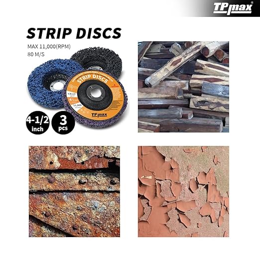 TPmax 4-1/2" x7/8'' Stripping Discs Rust Remover Wheel Remove Paint and Oxidation Poly Strip Wheel Disc Abrasive Angle Grinding Wheel - 3 Pack(Purple/Blue/Black)