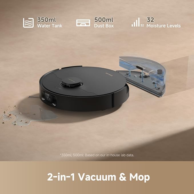 DREAME D20 Pro Plus Robot Vacuum, 13,000Pa Suction, DuoBrush for Pet Hair, Corner Cleaning, Self Emptying, LDS Navigation Laser Avoidance, Vacuum Mop, Hard Floors&Carpets (Black)