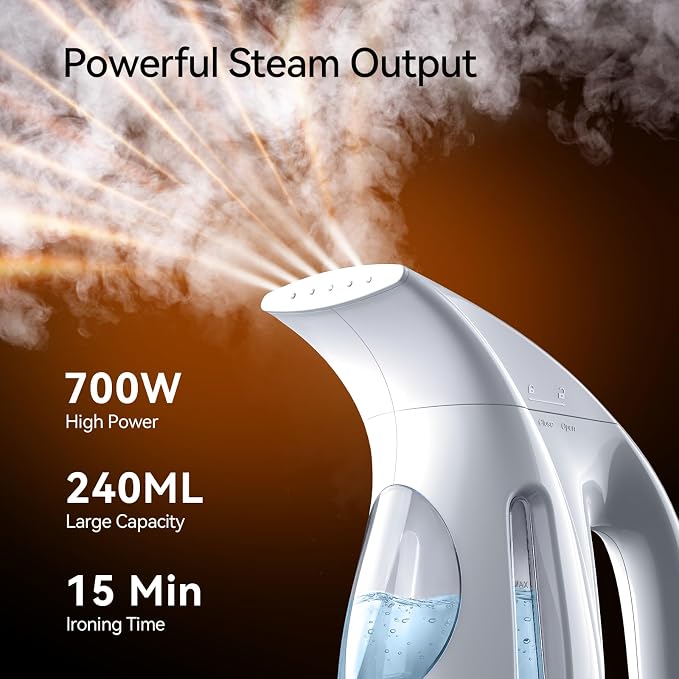 HiLIFE Steamer for Clothes, Portable Handheld Design, 240ml Big Capacity, 700W, Strong Penetrating Steam, Removes Wrinkle, for Home, Office(ONLY FOR 120V) (Pearl White)