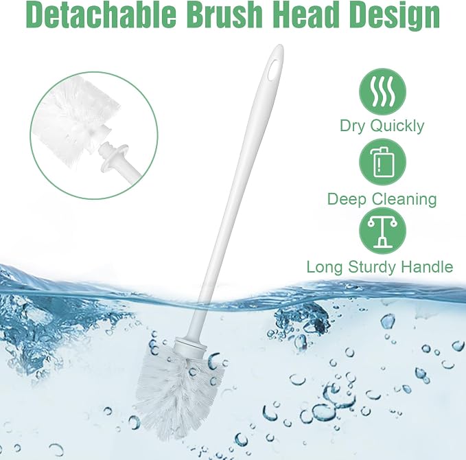20 Pcs Toilet Bowl Brush, 14.2 Inch Heavy Duty Commercial Toilet Brush with Plastic Handle - White Bathroom Cleaning Scrubber Brushes Bulk
