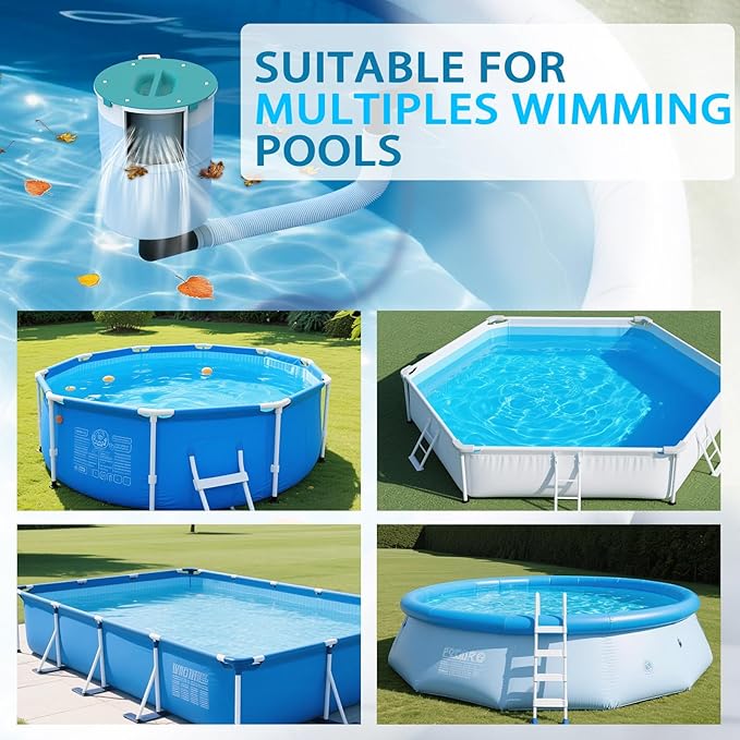 Above Ground Pool Skimmer,No Installation Required, no Adjustable Bracket Required,Comes with 10 Filter Socks, Special Note: The Pool Pump Flow Rate Must not Exceed 2100 GPH(Turquoise)