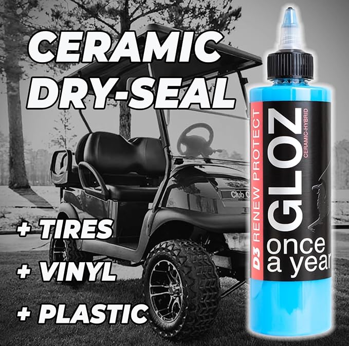 RENEW PROTECT - GLOZ, Tire & Trim Treatment, Ceramic-Hybrid Protectant, Lasts Months - Years, Mid or High Shine, Floor Mats-RV-Golf Cart, 100% Motorcycle-Safe, Wash-Proof, 5min Dry-Seal 16oz