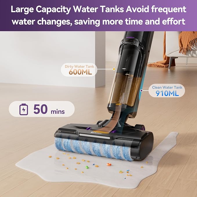 Wet Dry Vacuum Cleaner 16,000Pa,50Mins Runtime Cleaning Area 3,013 ft²,Cordless Vacuum Cleaner, Cordless Vacuum and Mop All in One,for Hard Floors Sticky Messes and Pet Hair,W15 Set