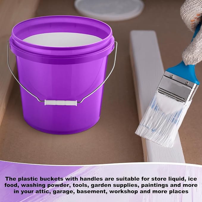 Tioncy 10 Pcs 2 Gallon Plastic Bucket with Lid Heavy Duty 2 Gallon Bucket Pail with Lid Handle for Storage Container Home Household Cleaning (Purple)