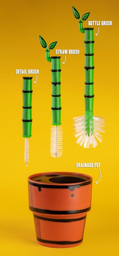 Every Day Objects Bambooya! – Bottle Brush Cleaning Set (3-Pack) | Bamboo-Handled Brushes for Bottles, Mugs & Glassware