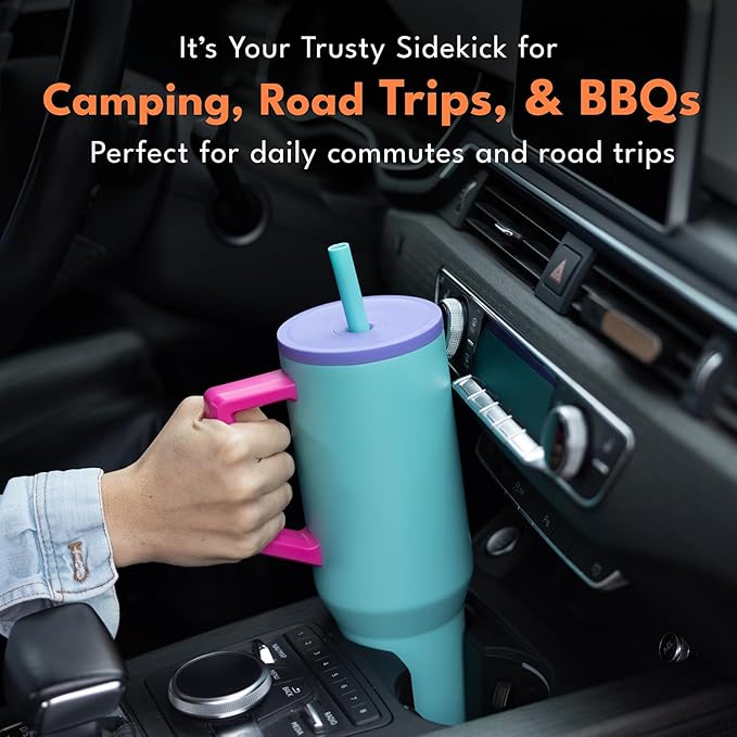 Elemental 40 oz Tumbler with Handle and Straw - Spill Proof Insulated Stainless Steel Commuter for Cold Beverages - Travel Coffee Mug with 2 Straws & Spill Proof Lid - 40oz - Blue Tie Dye