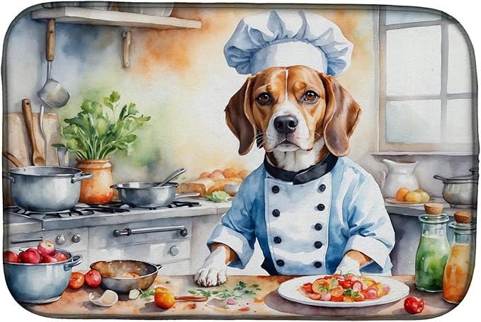 Caroline's Treasures DAC6197DDM Beagle The Chef Dish Drying Mat Absorbent Dish Drying Mat Pad for Kitchen Counter Dish Drainer Mat for Countertop, 14 x 21", Multicolor