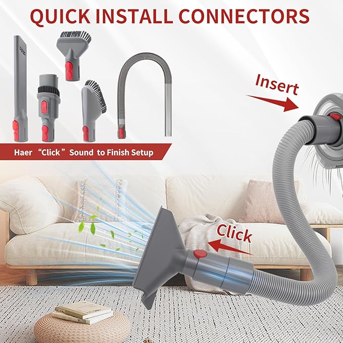Vacuum Attachment Kit Compatible with Dyson V15 V12 V11 V10 V8 V7 Cordless Vacuum Cleaner, Dryer Vent Cleaning Accessories with Extended Hose, Replacement Brush Tools for Home and Car Cleaning