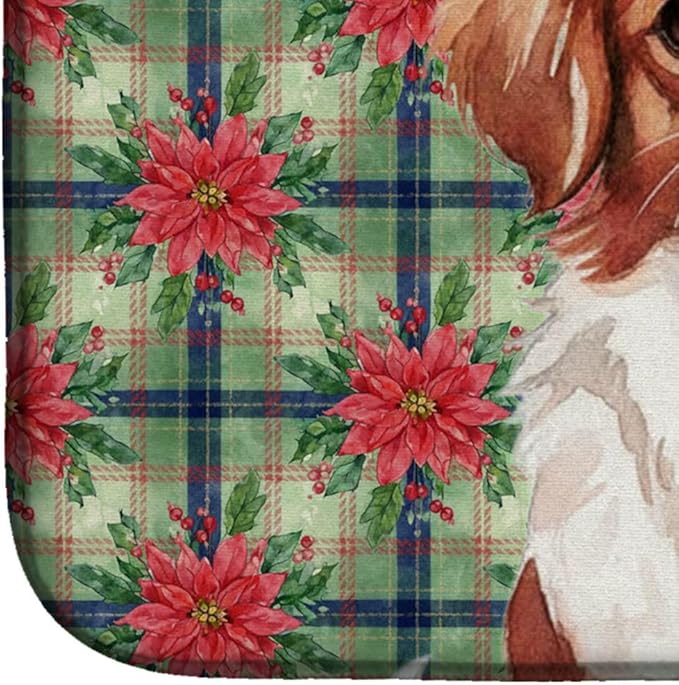 Caroline's Treasures Red and White Japanese Chin Christmas PoinsettIas Dish Drying Mat Absorbent Dish Drying Mat Pad for Kitchen Counter Dish Drainer Mat for Countertop, 14 x 21", Multicolor