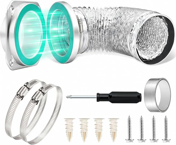 DV180 Magnetic Dryer Vent Coupling Connector Kit, Airtight Magnetic Quick-Connect for 4 Inch Hose, Easy to Clean & Maintain, Includes 2.6ft Flexible Ducting, 2 Clamps and Sealing Tape