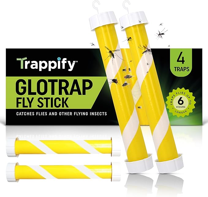 Glow-in-The-Dark Flies Stick by Trappify: Indoor & Outdoor Flying Insect Trap | Water-Resistant Sticky Traps for Fruit Fly Traps for Indoors and Fly Trap Indoor (4 Pack)