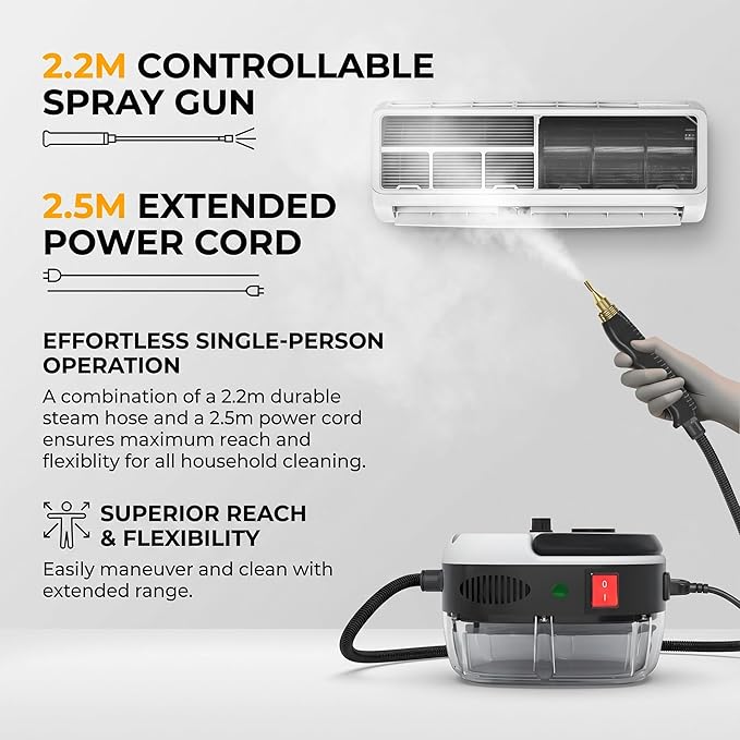 2500w Handheld High-Temperature Pressurized Steam Cleaner High Pressure Temperature Multi Purpose Heavy Duty Portable with Attachments for Car Engine Home Multi-surface 1000ml(White)