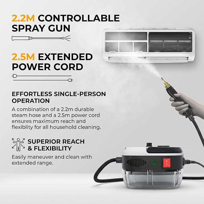 2500w Handheld High-Temperature Pressurized Steam Cleaner High Pressure Temperature Multi Purpose Heavy Duty Portable with Attachments for Car Engine Home Multi-surface 1000ml(Red)