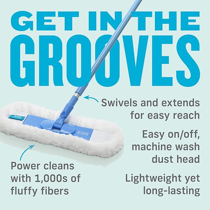 E-Cloth Flexi-Edge Floor & Wall Duster Head - Reusable Microfiber Dust Mop Replacement for Floor Cleaning, Traps Dust, Pet Hair & Debris, Washable, Hardwood, Tile, Wood, & Laminate - 1 Pack